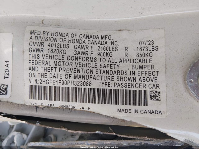 Honda Civic Touring 2023 2HGFE1F90PH323088 Image 9