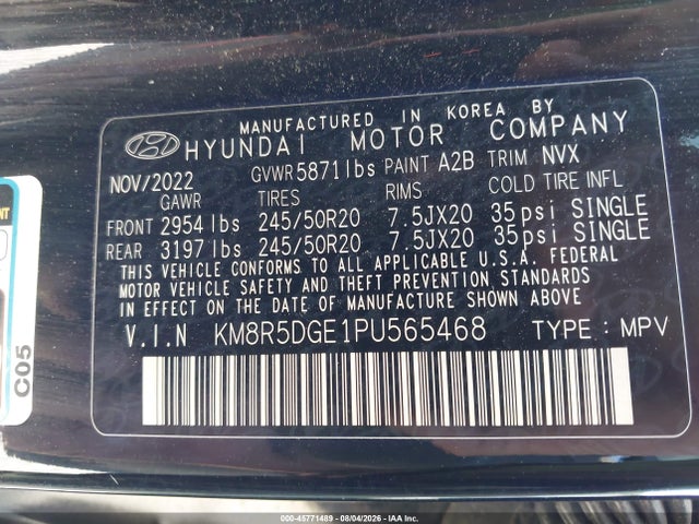 Aukcja sprzedaży 2023 Hyundai Palisade Limited, vin: KM8R5DGE1PU565468, numer aukcji: 45771489