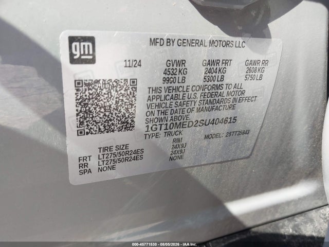 45771530 :رقم المزاد ، 1GT10MED2SU404615 vin ، 2025 Gmc Sierra Ev Extended Range Denali مزاد بيع