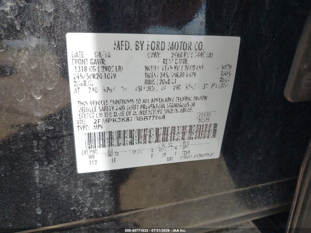 45771532 :رقم المزاد ، 2FMPK3K87GBB77968 vin ، 2016 Ford Edge Titanium مزاد بيع