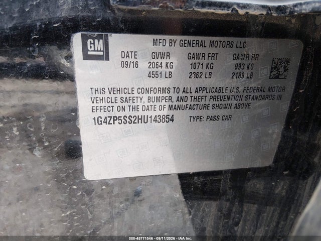 2017 Buick Lacrosse Essence მანქანა იყიდება აუქციონზე, vin: 1G4ZP5SS2HU143854, აუქციონის ნომერი: 45771546