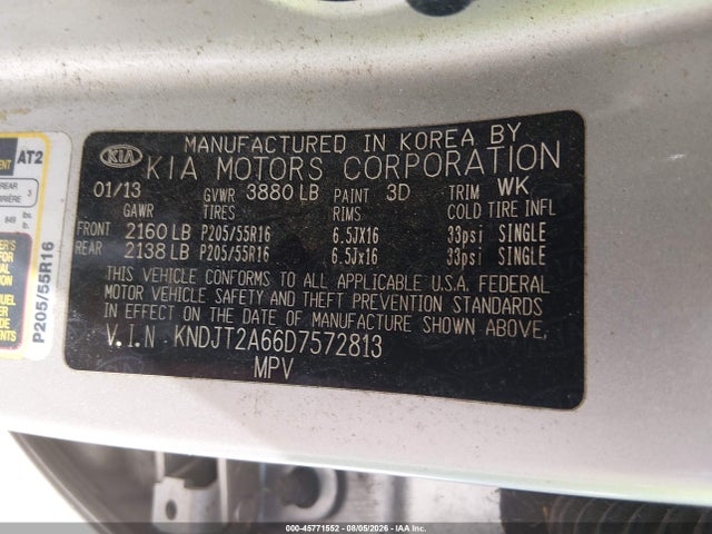 2013 Kia Soul + მანქანა იყიდება აუქციონზე, vin: KNDJT2A66D7572813, აუქციონის ნომერი: 45771552