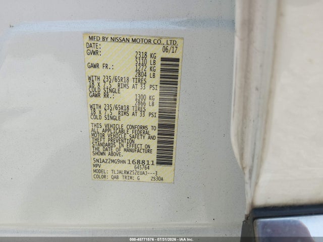 5N1AZ2MG9HN168811 Nissan MURANO SL