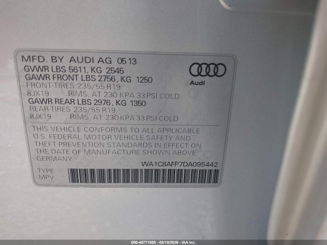 Aukcja sprzedaży 2013 Audi Q5 Hybrid 2.0t Prestige, vin: WA1C8AFP7DA095442, numer aukcji: 45771585