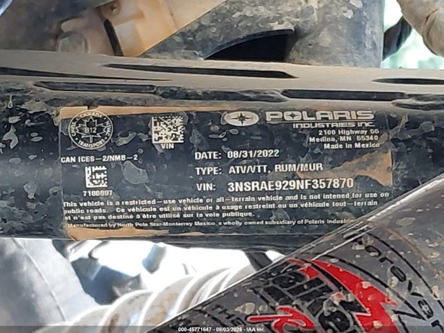 Продажа на аукционе авто 2022 Polaris Rzr Pro Xp Sport, vin: 3NSRAE929NF357870, номер лота: 45771647
