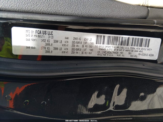 45771699 :رقم المزاد ، 1C4RDJAG5KC744434 vin ، 2019 Dodge Durango Sxt Awd مزاد بيع