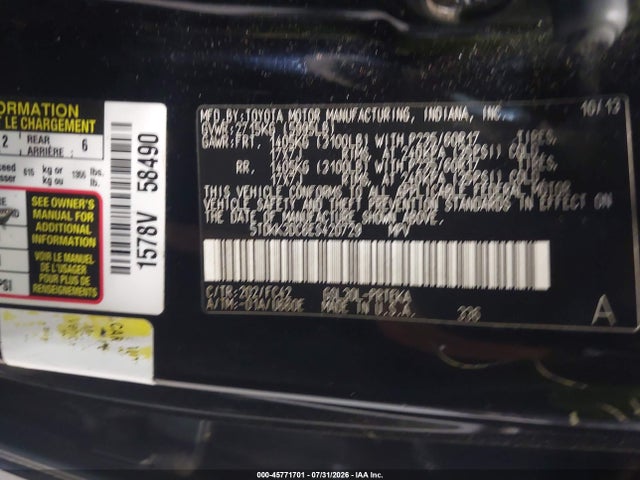 Aukcja sprzedaży 2014 Toyota Sienna Le V6 8 Passenger, vin: 5TDKK3DC6ES420729, numer aukcji: 45771701