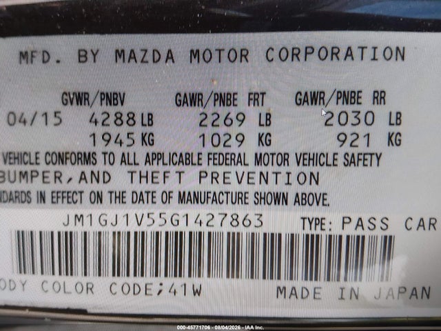 Продаж на аукціоні авто 2016 Mazda Mazda6 I Touring, vin: JM1GJ1V55G1427863, номер лоту: 45771706