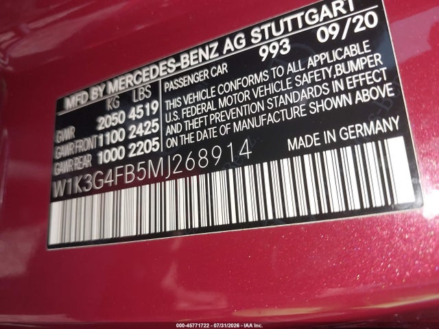 Aukcja sprzedaży 2021 Mercedes-benz A 220 4matic, vin: W1K3G4FB5MJ268914, numer aukcji: 45771722