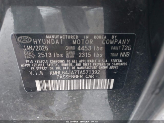 2026 Hyundai Sonata Sel Sport მანქანა იყიდება აუქციონზე, vin: KMHL64JA7TA571392, აუქციონის ნომერი: 45771736