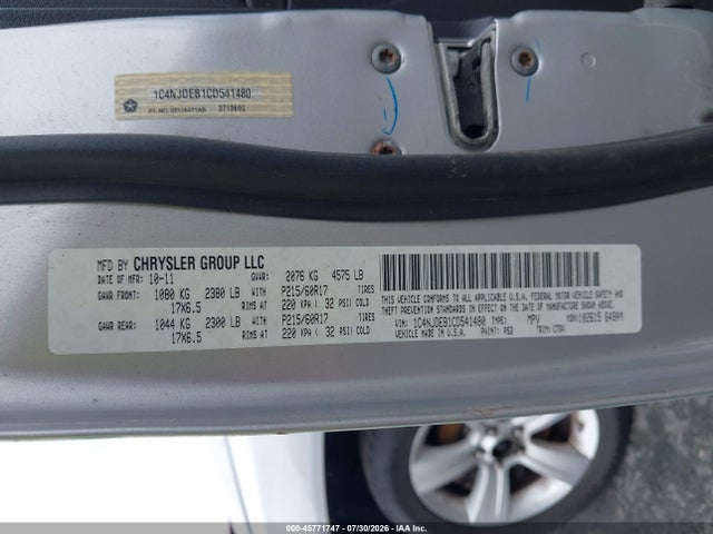 Auction sale of the 2012 Jeep Compass Latitude, vin: 1C4NJDEB1CD541480, lot number: 45771747