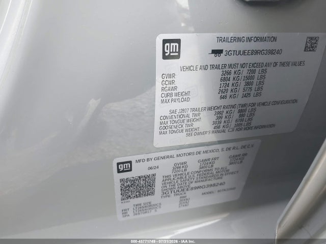 Aukcja sprzedaży 2024 Gmc Sierra 1500 4wd  Short Box At4, vin: 3GTUUEE89RG398240, numer aukcji: 45771749