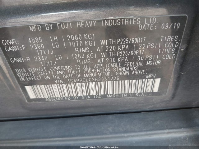 Продаж на аукціоні авто 2011 Subaru Outback 2.5i Limited, vin: 4S4BRCLCXB3351226, номер лоту: 45771766