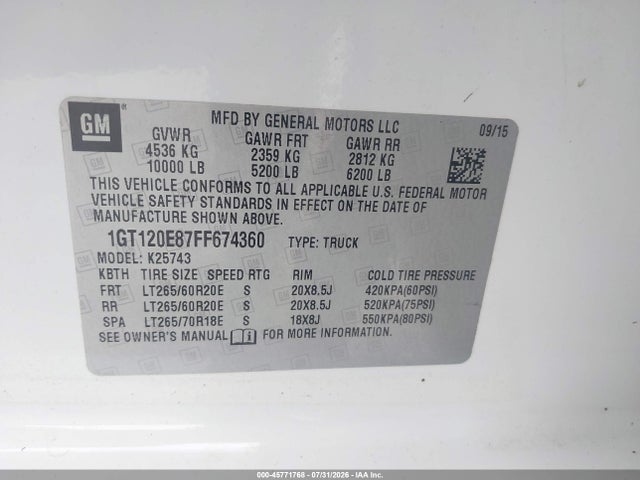 Продаж на аукціоні авто 2015 Gmc Sierra 2500hd Available Wifi Denali, vin: 1GT120E87FF674360, номер лоту: 45771768