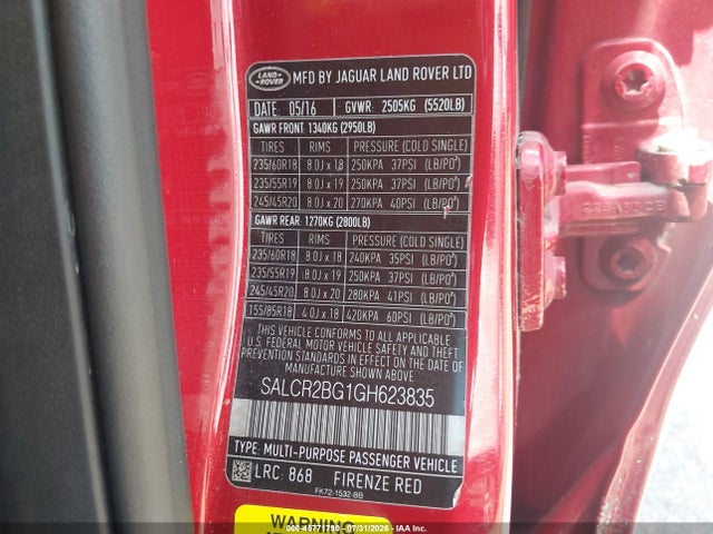 45771790 :رقم المزاد ، SALCR2BG1GH623835 vin ، 2016 Land Rover Discovery Sport Hse مزاد بيع