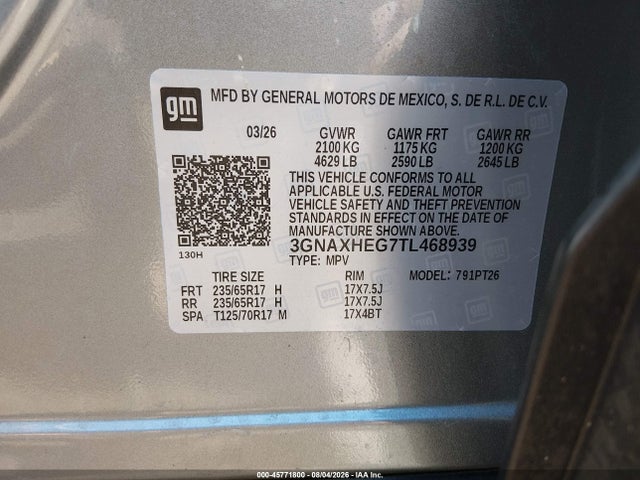 Продаж на аукціоні авто 2026 Chevrolet Equinox Fwd Lt, vin: 3GNAXHEG7TL468939, номер лоту: 45771800