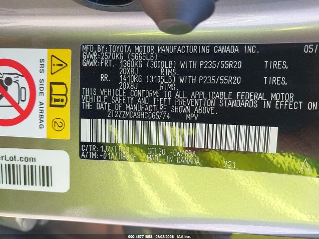 45771853 :رقم المزاد ، 2T2ZZMCA9HC065774 vin ، 2017 Lexus Rx 350 مزاد بيع