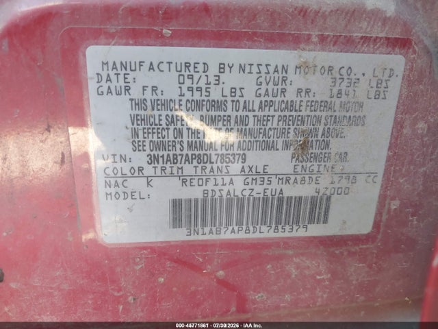 45771861 :رقم المزاد ، 3N1AB7AP8DL785379 vin ، 2013 Nissan Sentra S مزاد بيع
