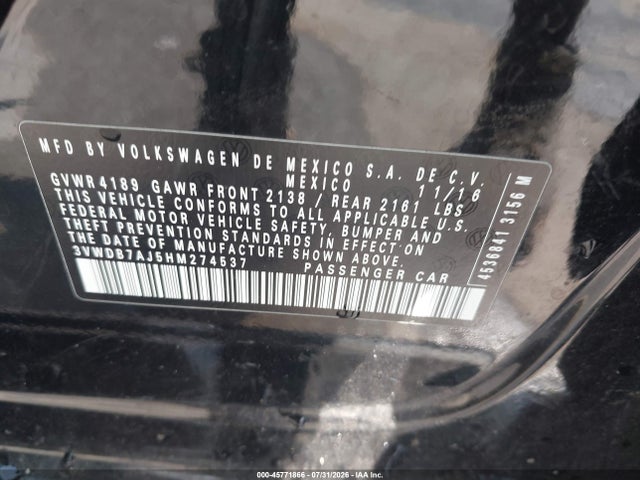 Aukcja sprzedaży 2017 Volkswagen Jetta 1.4t Se, vin: 3VWDB7AJ5HM274537, numer aukcji: 45771866