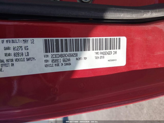 2012 Dodge Charger Se მანქანა იყიდება აუქციონზე, vin: 2C3CDXBG9CH260258, აუქციონის ნომერი: 45771880