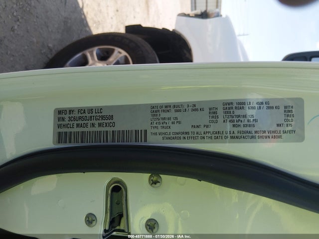 Продаж на аукціоні авто 2026 Ram 2500, vin: 3C6UR5DJ8TG295508, номер лоту: 45771888