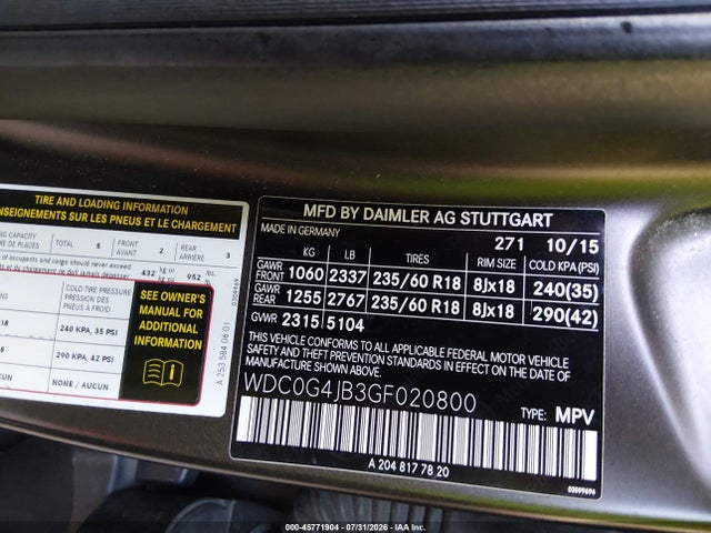 Aukcja sprzedaży 2016 Mercedes-benz Glc 300, vin: WDC0G4JB3GF020800, numer aukcji: 45771904