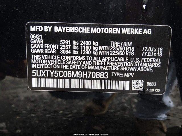 Aukcja sprzedaży 2021 Bmw X3 Xdrive30i, vin: 5UXTY5C06M9H70883, numer aukcji: 45771928