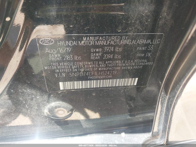 Продаж на аукціоні авто 2020 Hyundai Elantra Se, vin: 5NPD74LF1LH524219, номер лоту: 45771938