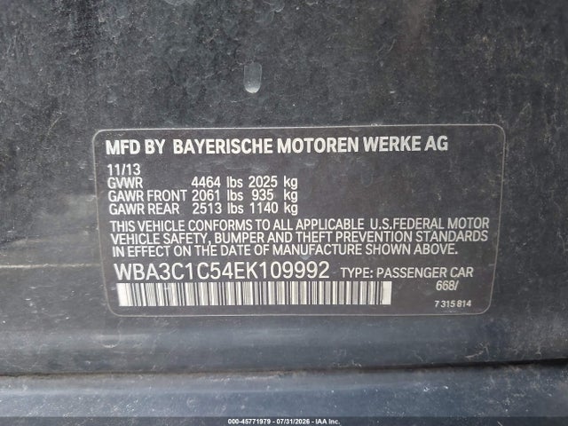 Aukcja sprzedaży 2014 Bmw 328i, vin: WBA3C1C54EK109992, numer aukcji: 45771979