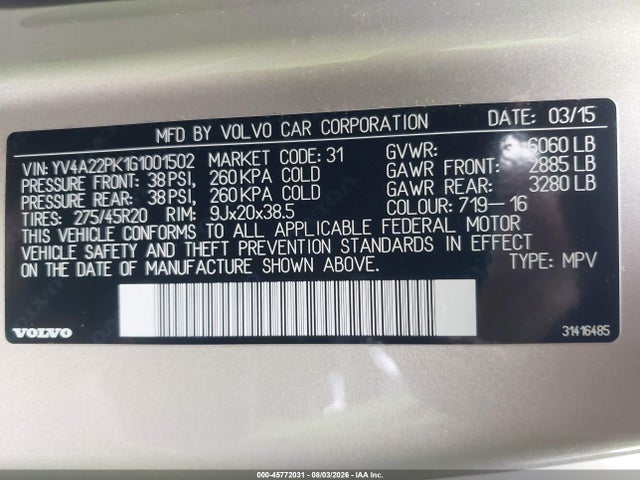 Продаж на аукціоні авто 2016 Volvo Xc90 T6 Momentum, vin: YV4A22PK1G1001502, номер лоту: 45772031