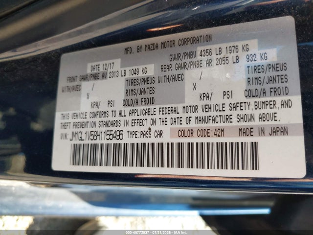 Aukcja sprzedaży 2017 Mazda Mazda6 Touring, vin: JM1GL1V58H1155496, numer aukcji: 45772037