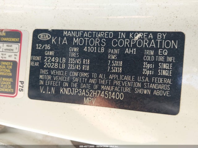 KIA SOUL + 2017 KNDJP3A52H7451400 Image 9