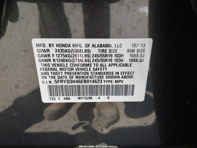45772089 :رقم المزاد ، 5FRYD3H46EB014623 vin ، 2014 Acura Mdx Technology Package مزاد بيع