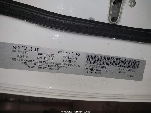 2019 Dodge Charger Sxt Rwd მანქანა იყიდება აუქციონზე, vin: 2C3CDXBG9KH637203, აუქციონის ნომერი: 45772105