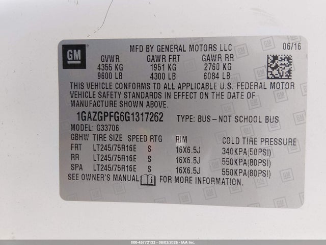1GAZGPFG6G1317262 Chevrolet Express 3500 Lt