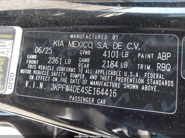 Продажа на аукционе авто 2025 Kia K4 Gt-line, vin: 3KPFW4DE4SE164416, номер лота: 45772144