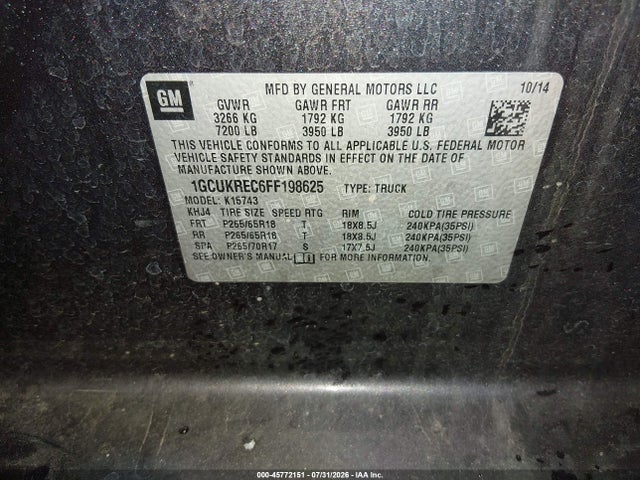 1GCUKREC6FF198625 Chevrolet Silverado 1500 Lt