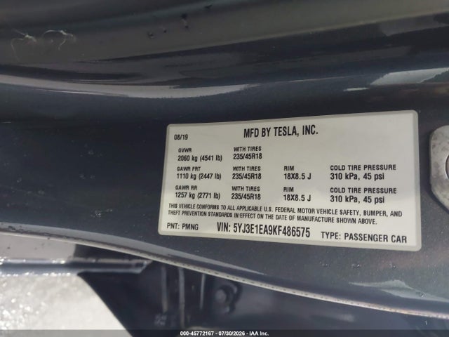 Tesla Model 3 Long Range/mid Range/standard Range/standard Range Plus 2019 5YJ3E1EA9KF486575 Image 9