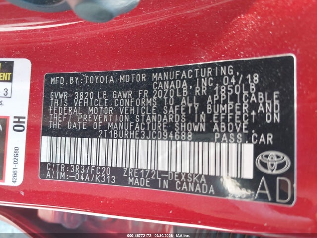 Toyota COROLLA SE 2018 2T1BURHE3JC094688 Image 9
