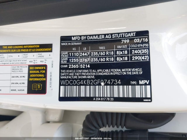 Продаж на аукціоні авто 2016 Mercedes-benz Glc 300 4matic, vin: WDC0G4KB2GF074734, номер лоту: 45772207