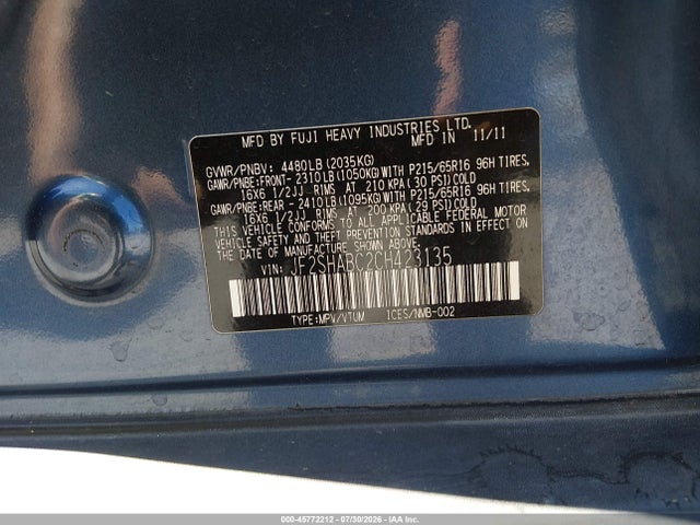 2012 Subaru Forester 2.5x მანქანა იყიდება აუქციონზე, vin: JF2SHABC2CH423135, აუქციონის ნომერი: 45772212