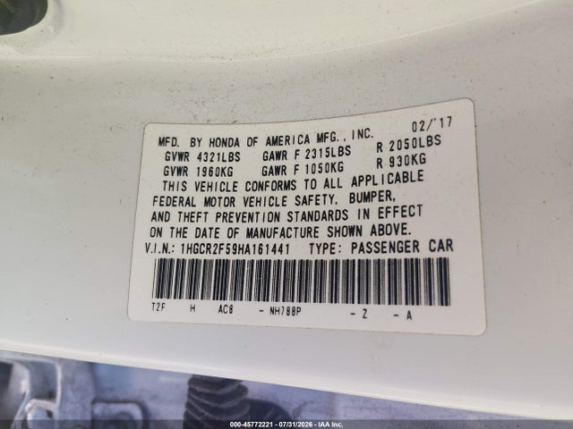 Продаж на аукціоні авто 2017 Honda Accord Sport, vin: 1HGCR2F59HA161441, номер лоту: 45772221