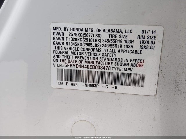 Aukcja sprzedaży 2014 Acura Mdx Technology Package, vin: 5FRYD4H40EB033478, numer aukcji: 45772245