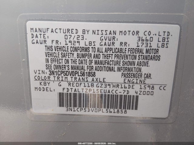 2023 Nissan Kicks Sr Xtronic Cvt მანქანა იყიდება აუქციონზე, vin: 3N1CP5DV0PL561858, აუქციონის ნომერი: 45772255