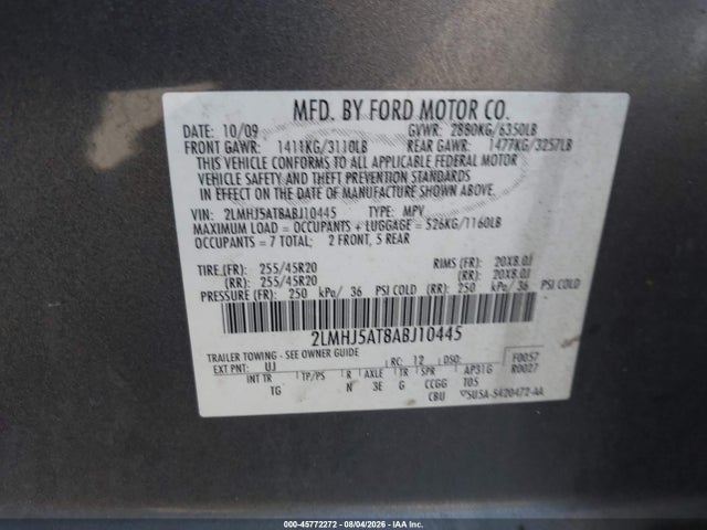 Продажа на аукционе авто 2010 Lincoln Mkt Ecoboost, vin: 2LMHJ5AT8ABJ10445, номер лота: 45772272