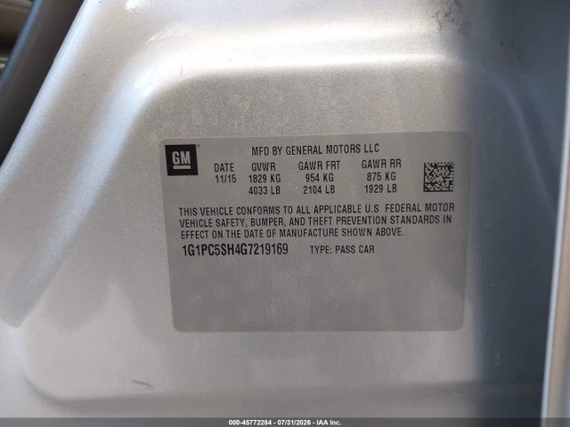 1G1PC5SH4G7219169 Chevrolet Cruze Limited Ls Auto