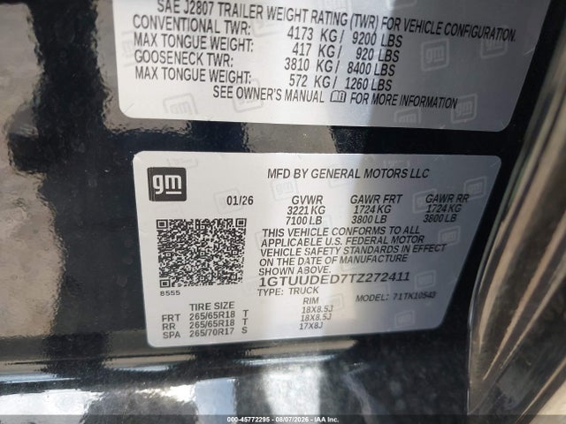 45772295 :رقم المزاد ، 1GTUUDED7TZ272411 vin ، 2026 Gmc Sierra 1500 , Short Bed, Slt, 4wd مزاد بيع