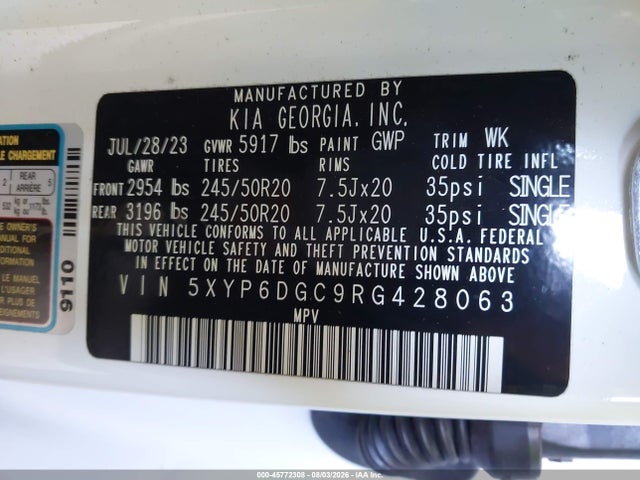 Aukcja sprzedaży 2024 Kia Telluride S, vin: 5XYP6DGC9RG428063, numer aukcji: 45772308