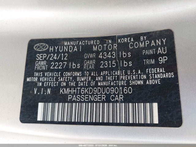Aukcja sprzedaży 2013 Hyundai Genesis 2.0t, vin: KMHHT6KD9DU090160, numer aukcji: 45772323