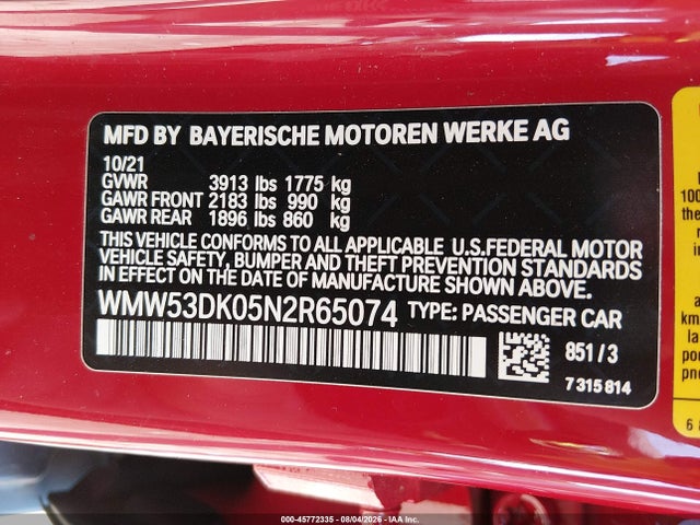 Продаж на аукціоні авто 2022 Mini Hardtop Cooper S, vin: WMW53DK05N2R65074, номер лоту: 45772335